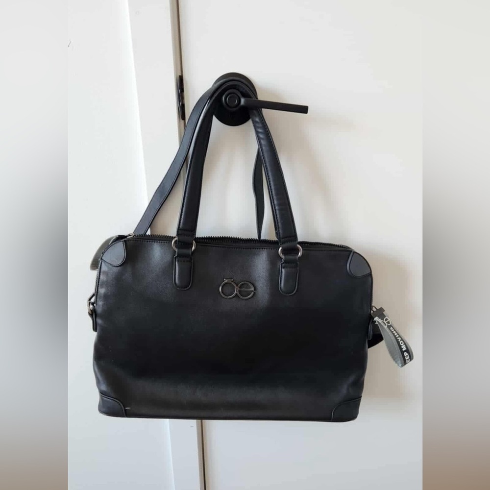 CLÖE Black Faux Leather Handbag – Oversized, 17” Wide – Crossbody Strap